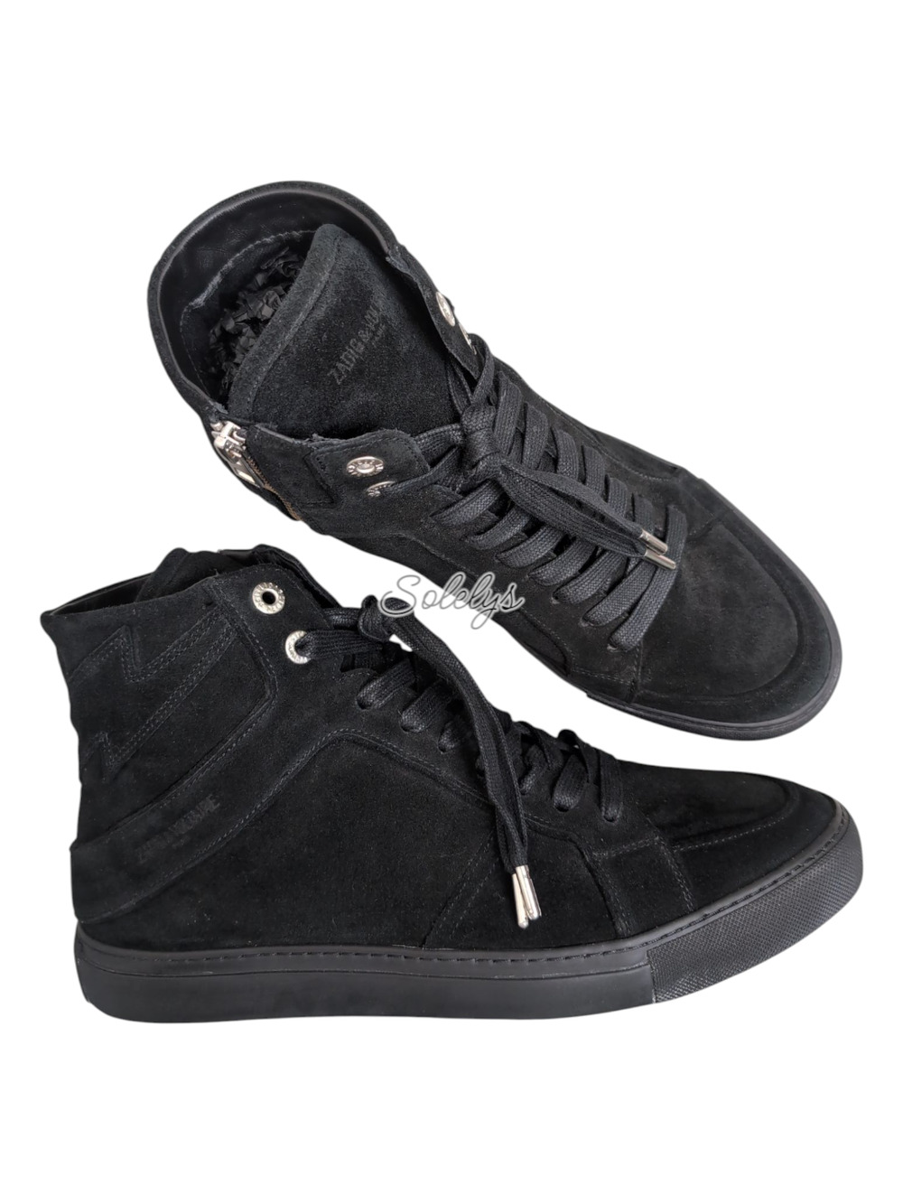 Zadig & Voltaire ZV1747‎ High Flash Black Suede Leather Sneaker Mens US12 FR43
